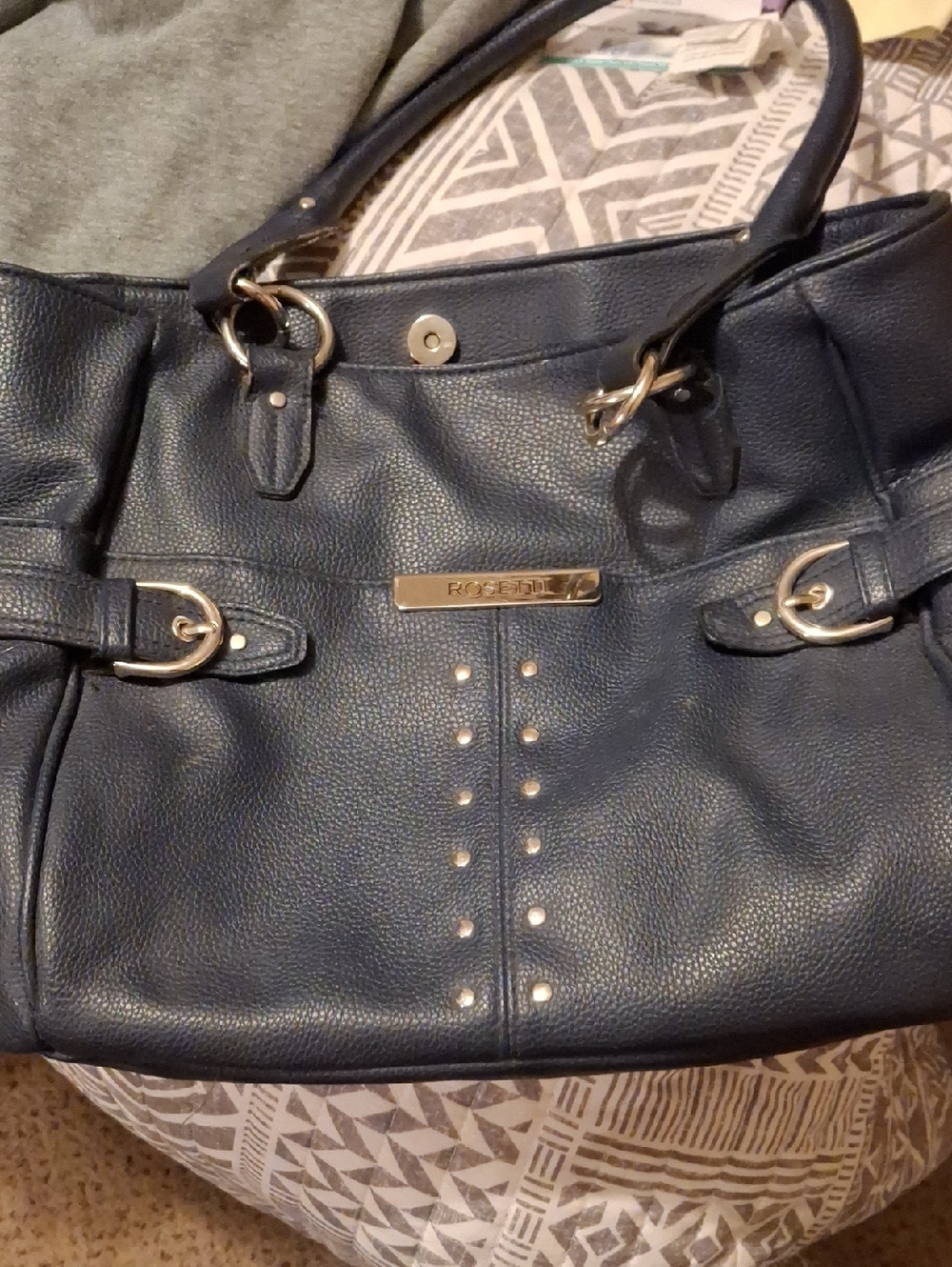 Rosetti Navy Pebbled Leather Tote with Gold Hardware